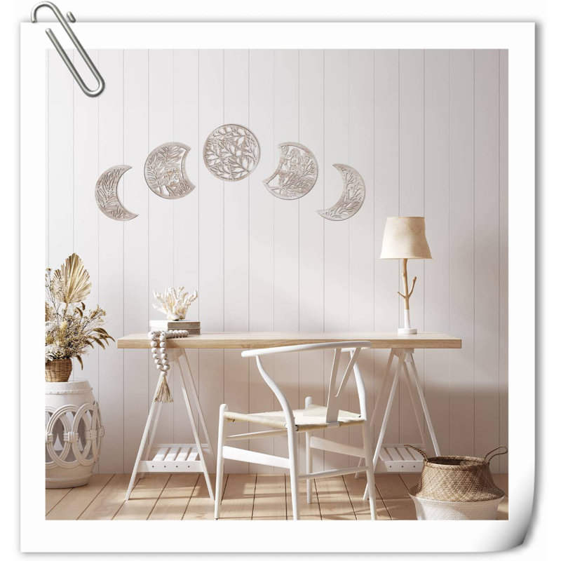 Décoration murale 5 pièces phase de lune, Beige
