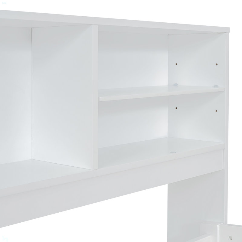 Full Size Wood Daybed With 2 Bedside Cabinets, Upper Shelves And 4 Drawers, White