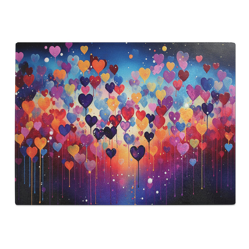 Love Heart Bubbles  Glass Chopping Board