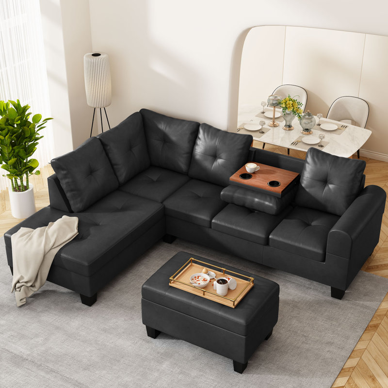 Canapé modulaire en cuir 3 pièces Advita, Accoudoir à gauche (vu de face)