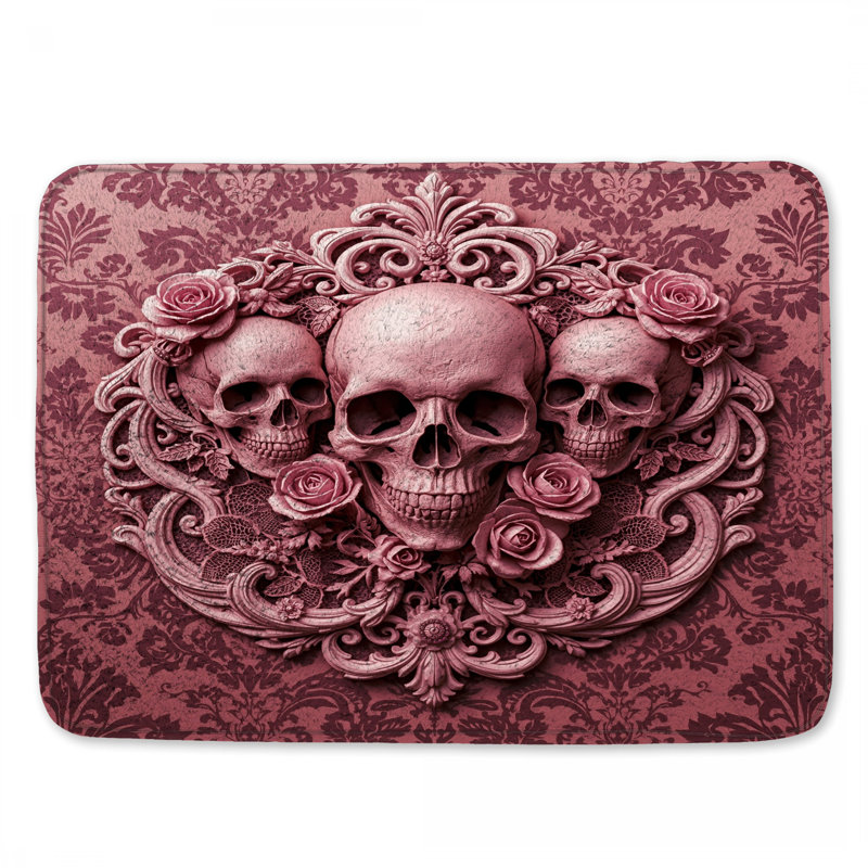 Tapis de bain Skulls With Pink Roses, L 24 po x L 17 po
