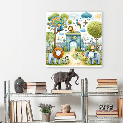 «Sunny Day Safari: Whimsical Zoo Gate», reproduction sur toile