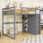 Full Wood Loft Bed With Built-In Ladder, Storage Shelves, Wardrobe And LED Light-606205881