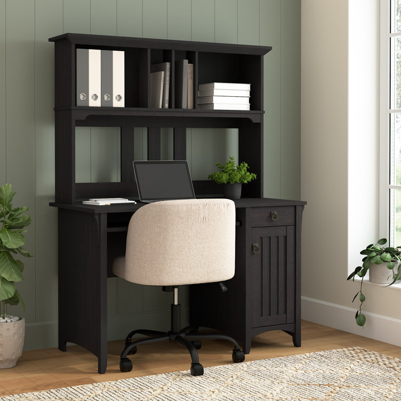 Petit bureau d'ordinateur avec huche en noir rétro, Noir rétro