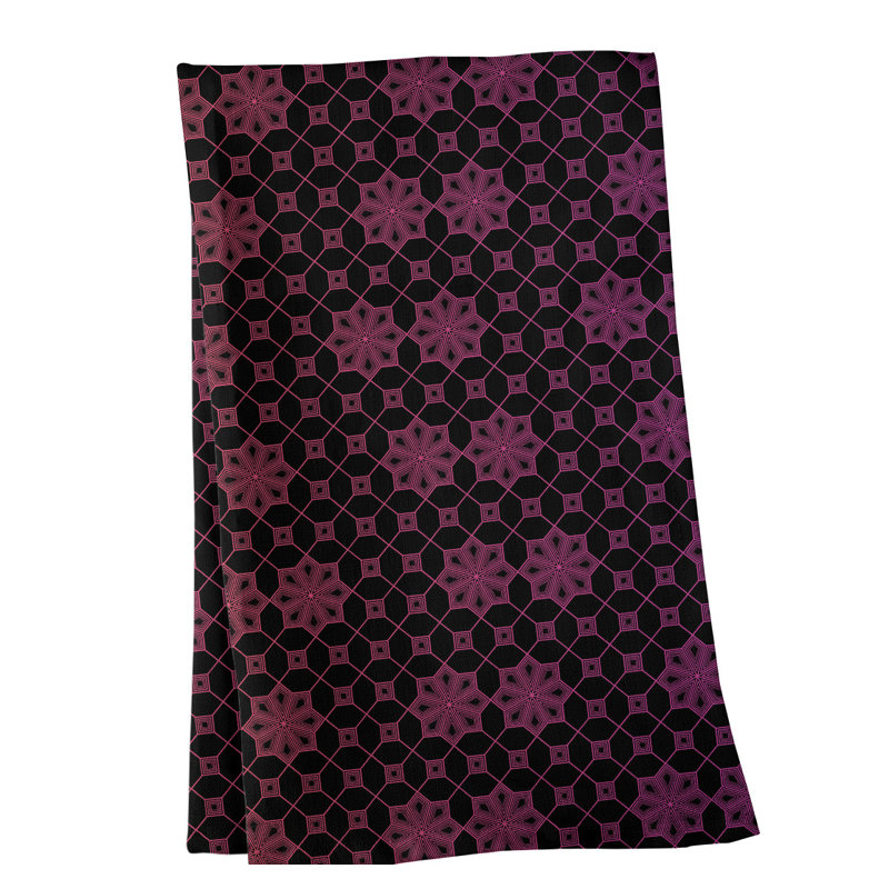 Serviette de thé à treillis, Sergé de coton, Noir / rose foncé