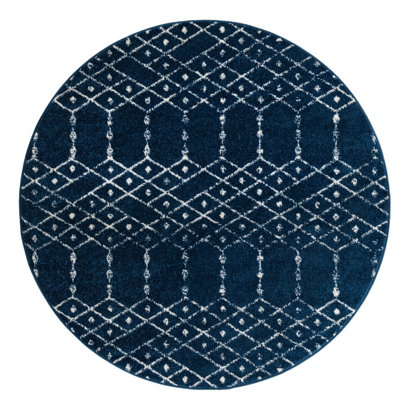 Tapis bleu marine / blanc Lenwood, Rond 5 pi 3 po
