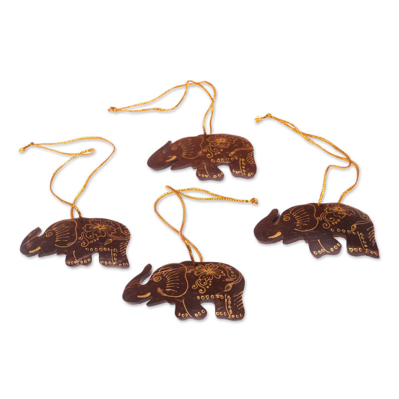 Figurine suspendue coquillage éléphants de noix de coco