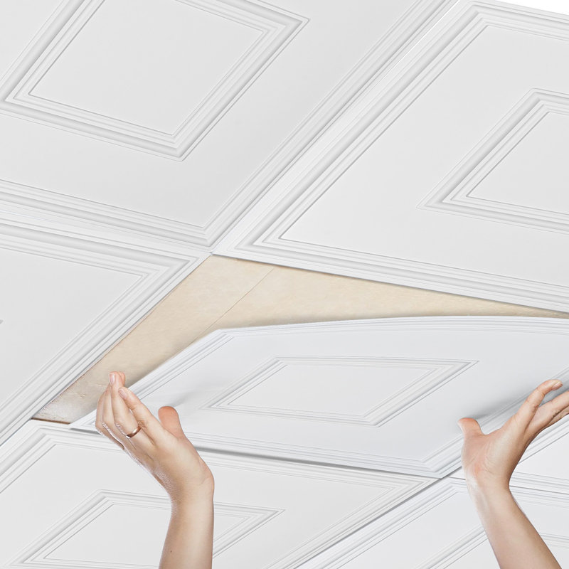 Carreaux de plafond, paquet de 12 24 po x 24 po, tuiles de plafond en PVC de qualité supérieure, carreau de plafond à coller en plastique facile à installer / à couper, revêtement de plafond pour la décoration de maison / bureau, géométrique blanc