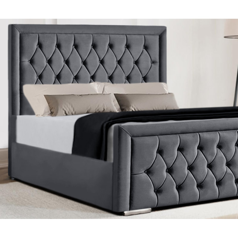 Brentley Upholstered Bed, Grey, Double (135 x 190 cm)