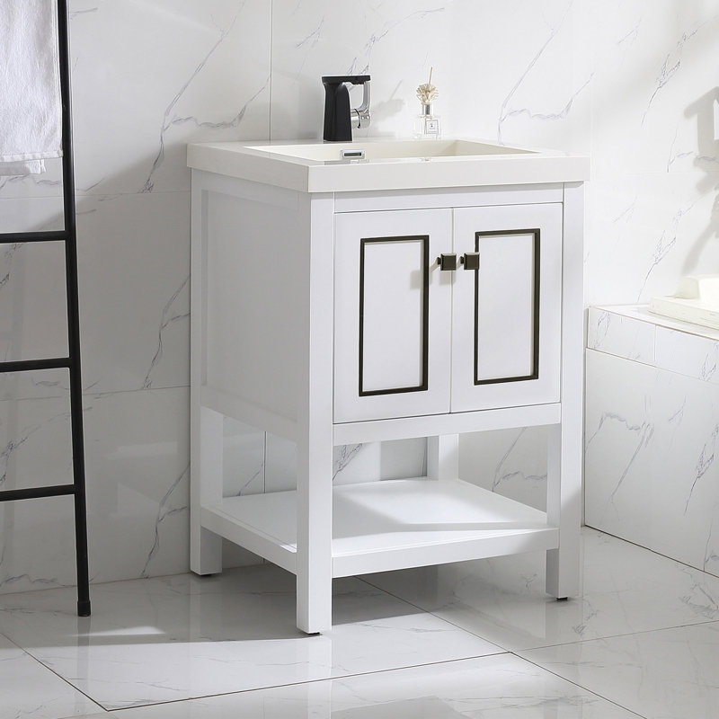 Thome 25'' Single Bathroom Vanity with Resin Top, Matte Black, White
