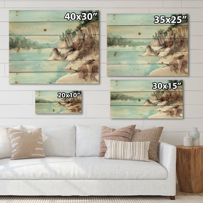 Rocks By The Blue Lake - reproduction de Lake House sur bois de pin naturel, H 15 po x l 30 po x P 0,78 po