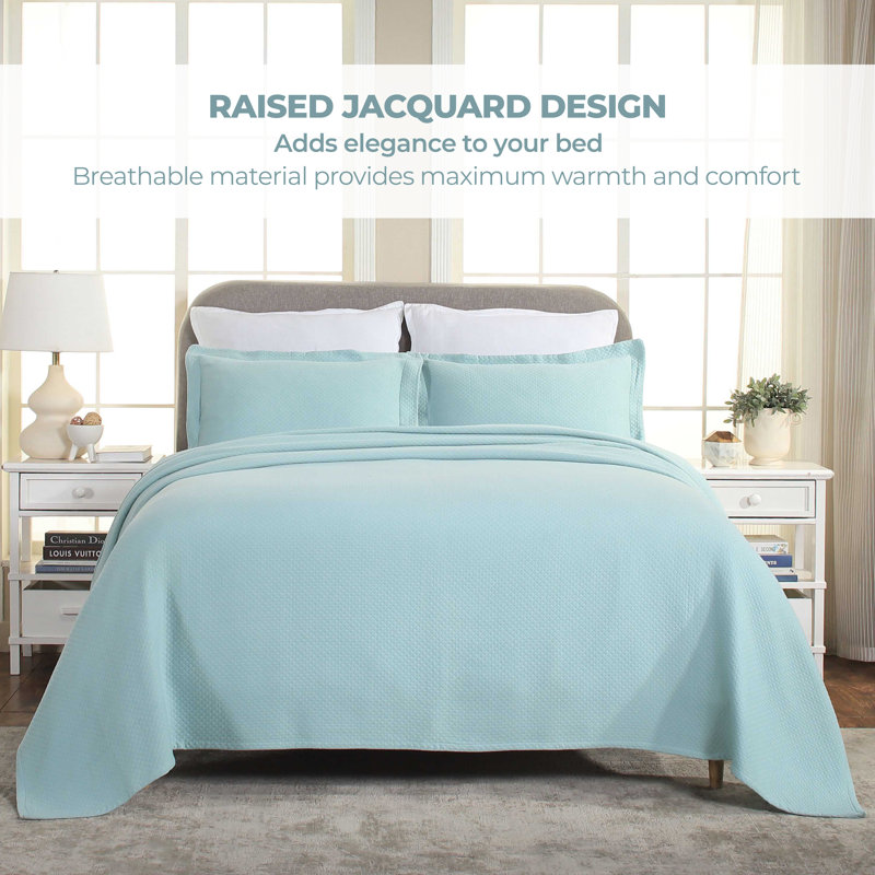 Aqua Cotton Reversible King Bedspread Set with Shams