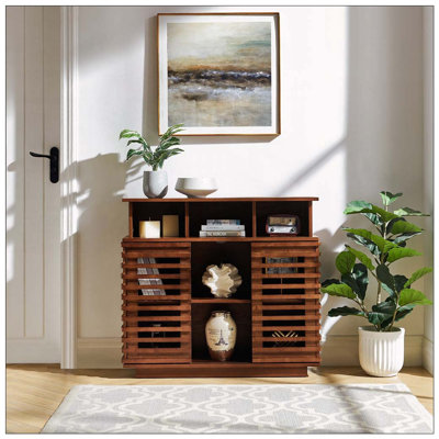 36.1" Sideboard Buffet Cabinet with Storage, Farmhouse Lattice Sideboard with Sliding Doors & Adjustable Shelf