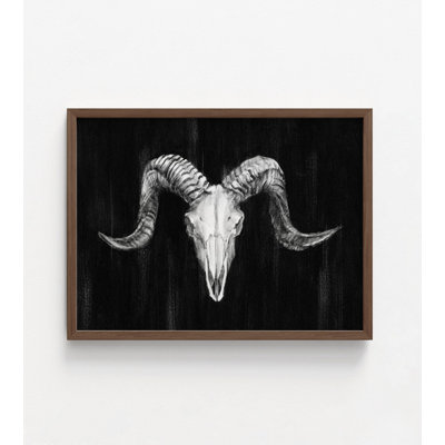«Rustic Ram Mount I» par Ethan Harper, art mural encadré rustique occidental, impression de crâne Alay, décor de ferme noir et blanc, art mural encadré