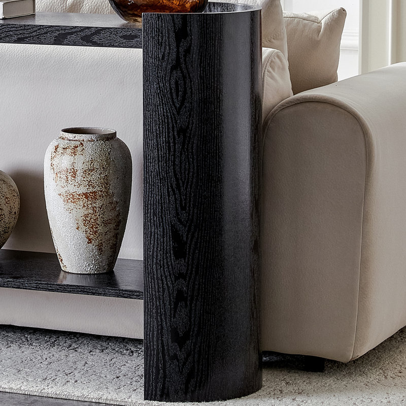 Console 53 po à double couche en grain de bois noir avec design incurvé - vestibule, table d'appoint ou de vestibule peu encombrante pour un décor moderne et minimaliste