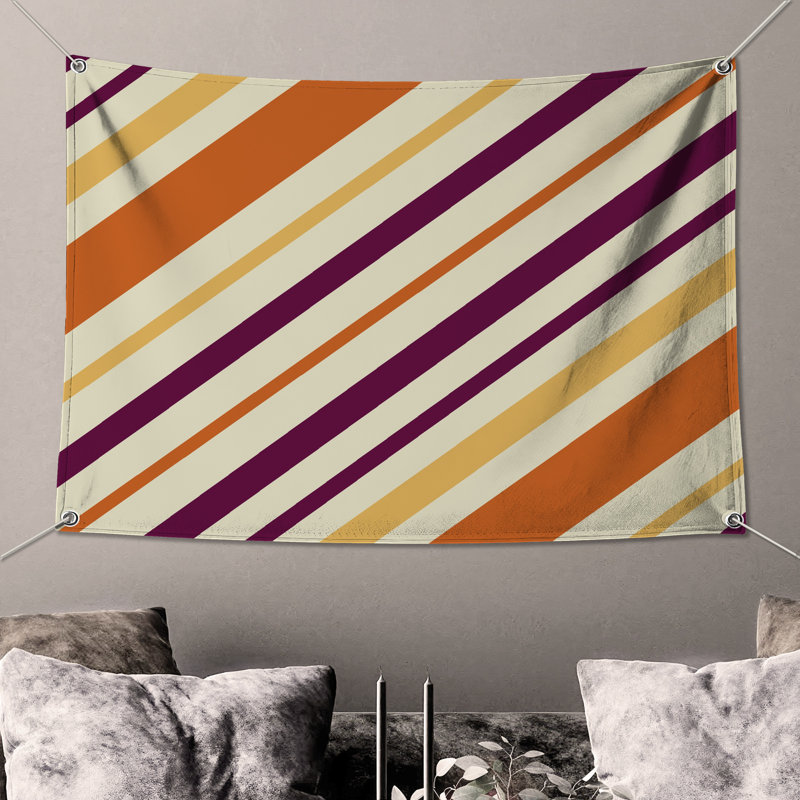Tapisserie murale à rayures diagonales - Décoration murale rayures, H 50 po x l 60 po avec 4 œillets