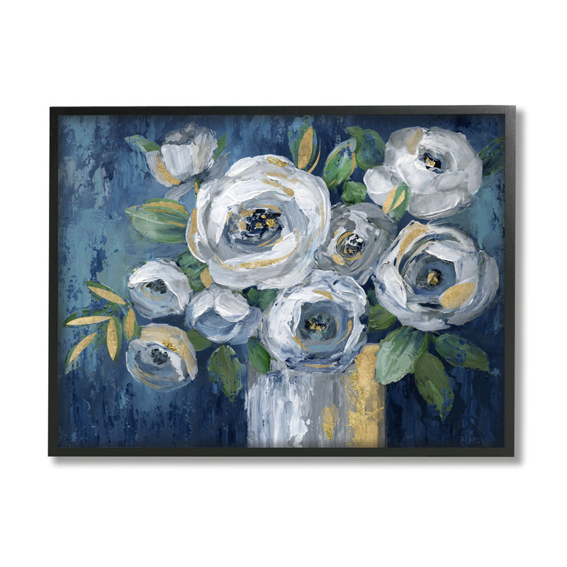 Bouquet de fleurs de pivoines blanches traditionnelles par Nan - Peinture, H 16 po x l 20 po x P 1,5 po