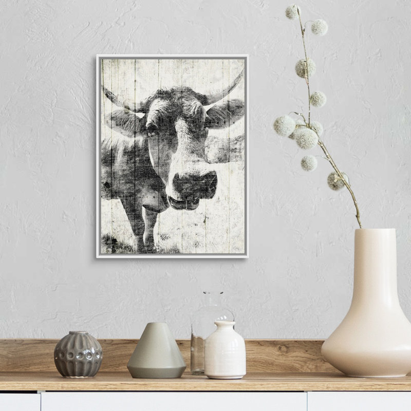 «Vintage Cow Mate» par Jace Gray, reproduction sur toile, Cadre blanc, H 18 po x l 14 po x P 1,75 po