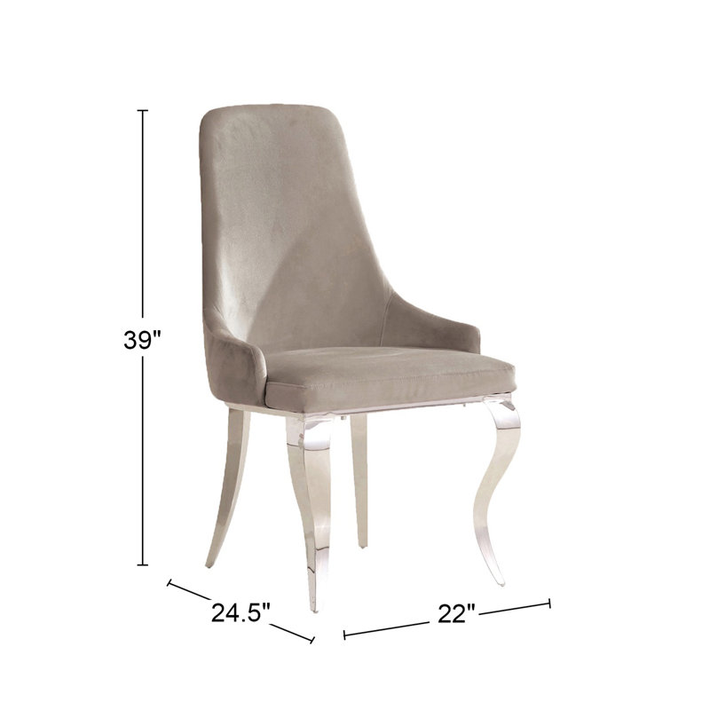 Ensemble de 2 chaises d'appoint rembourrées en velours, gris et chrome