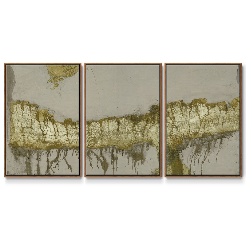 Printed Gilded Neutral Ravine VII - Multi Piece Framed Canvas, 40" H x 78" W x 2" D, Walnut