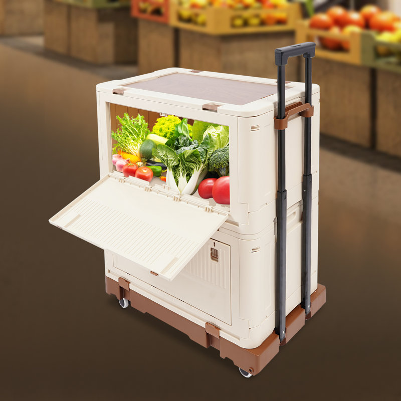 Foldable Cart With Two Storage Boxes, Brown