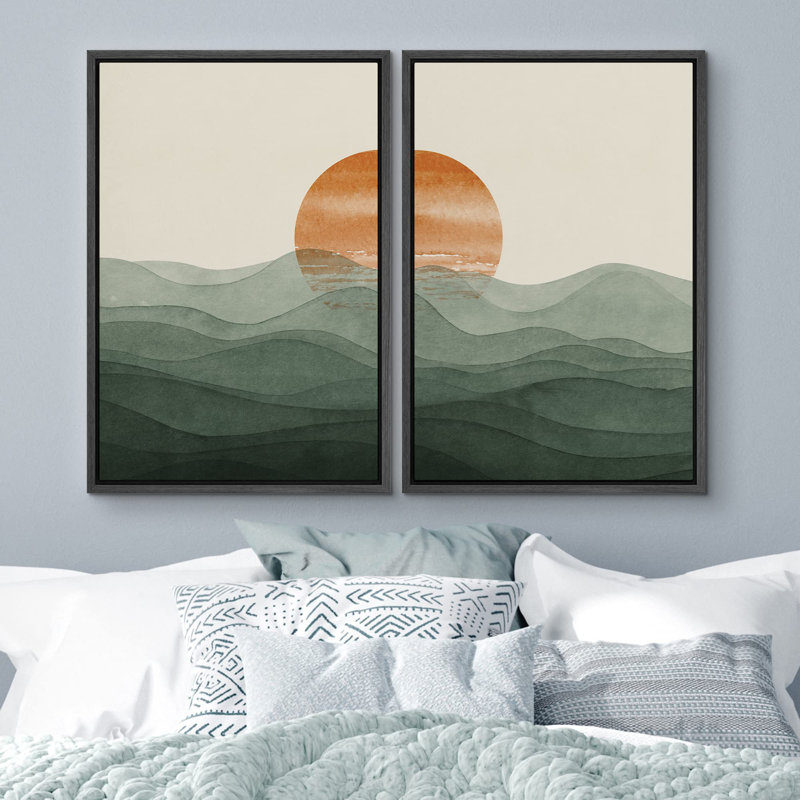 Soleil levant au-dessus d'un dégradé vert, H 24 po x l 16 po, Noir