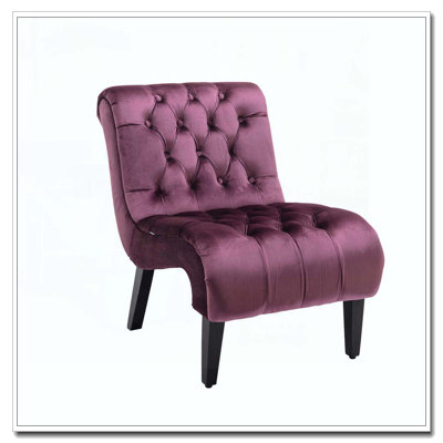 Velvet Armless Accent Living Room Chair / Leisure Chair,Upholstered Fabric Button Comfortable Chair with Wooden Legs for Bedroom, Living Room, Office