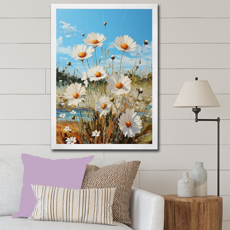 Daisy Dreamscape Flowers Field I, Cadre simple blanc, H 20 po x l 12 po x P 1 po