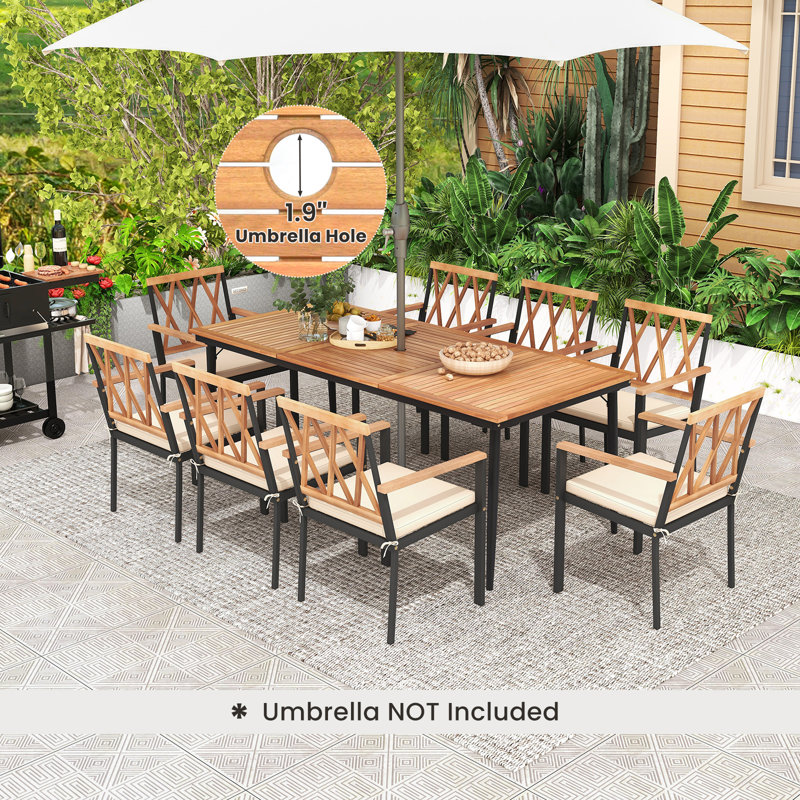 Ensemble de chaises de salle à manger 9 pièces pour terrasse, 79 po L Table de salle à manger avec trou pour parasol