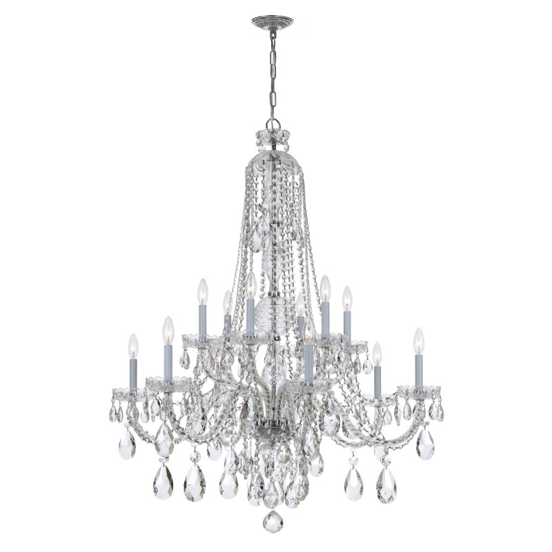Rashad 12 - Light Glass Dimmable Tiered Chandelier, Polished Chrome, Hand Cut
