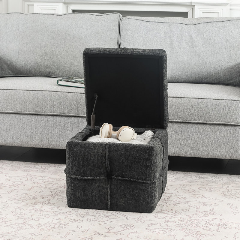 Cube Boucle Upholstered Storage Ottoman, Dark Gray