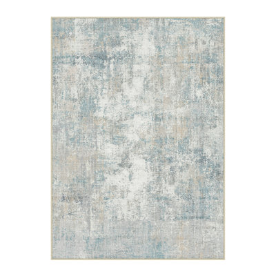 Modern Abstract Washable Rug In Blue