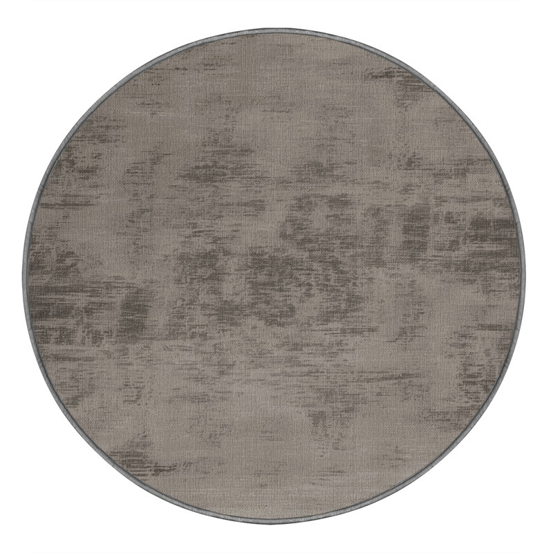Tapis abstrait gris lavable à la machine, Rond 6 pi