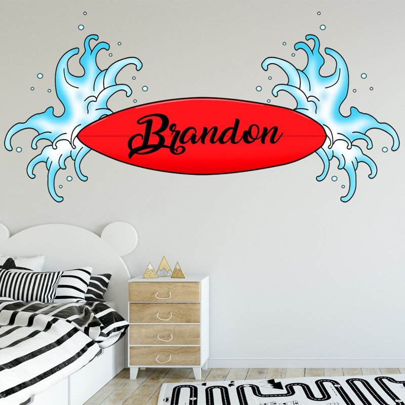 Décalcomanie murale personnalisée surf de surf avec nom Berumen, H 15 po x l 30 po, Oui, Rouge