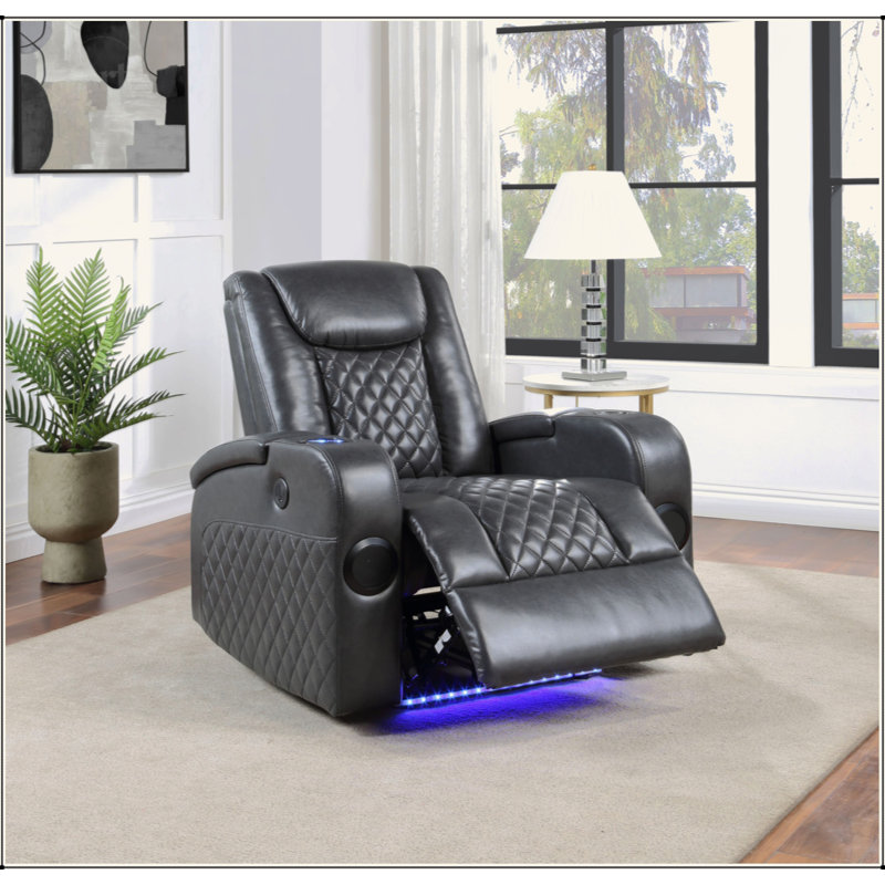 Fauteuil inclinable électrique en cuir avec fonction Bluetooth, chargeur sans fil et porte-gobelet Aire
