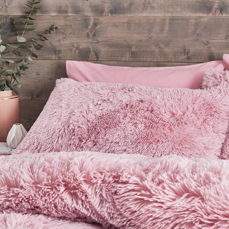 Cuddly Faux Fur Duvet Cover Set with Pillowcases, Double Duvet Cover - 2 Standard Pillowcases, Blush