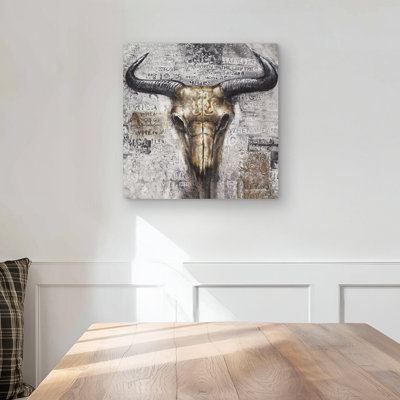 Bull Skull with Typography - Gray Cow Metal Print for Home Decor