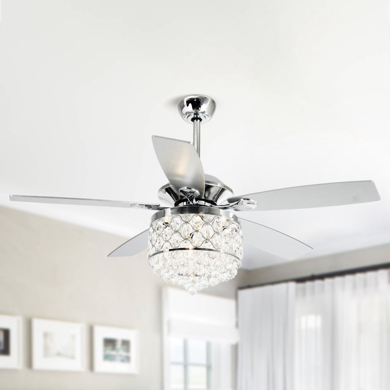 Ventilateur de plafond 52 pales en cristal 52 po avec télécommande et ensemble d'éclairage inclus Torrie, Chrome chrome