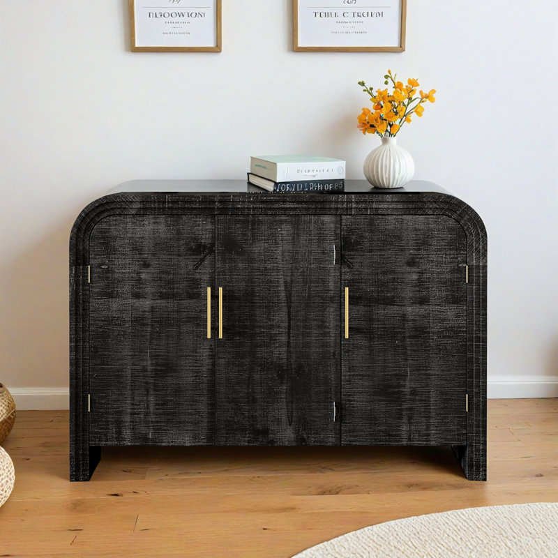 Buffet incurvé rétro avec poignées dorées, armoire de rangement moderne Mid-Century avec tablettes réglables pour le salon et le vestibule de la salle à manger