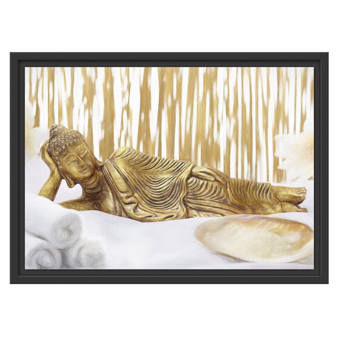 Gerahmtes Wandbild goldener Buddha auf Handtuch