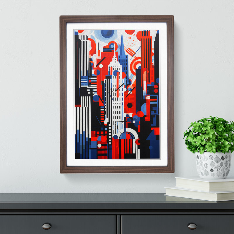 New York Constructivism No.3 - Single Picture Frame Print on Wood, 46cm H x 34cm W x 2cm D, Walnut Framed