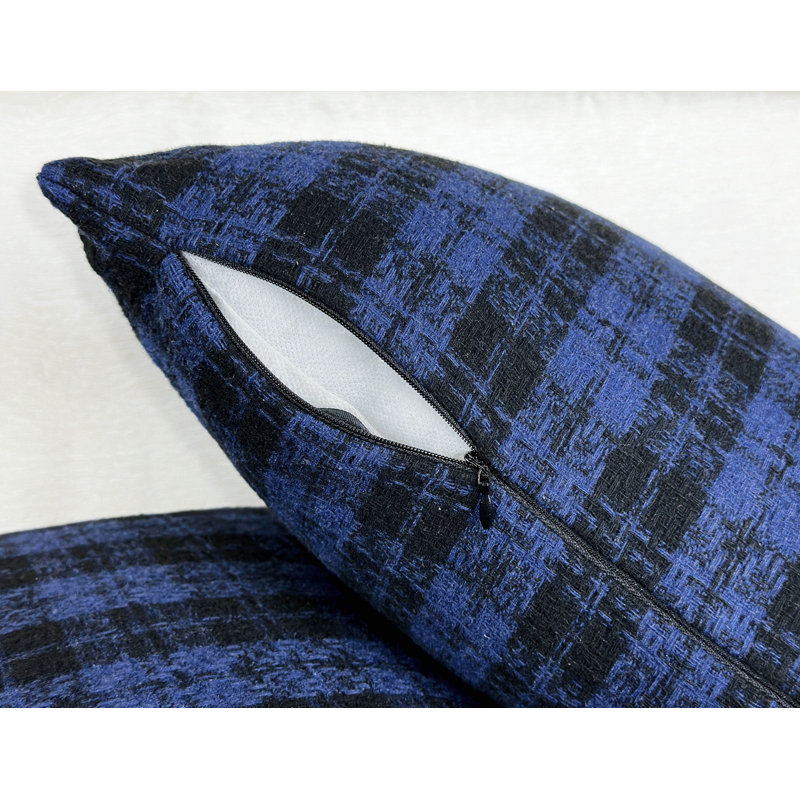 Lot de 2 housses de coussin lombaire décoratives Aiking à carreaux berger en tweed texturé, 30 x 50 cm, noir et bleu marine