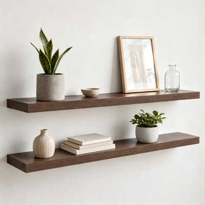 2-Piece Floating Wall Shelves, 9.3" Deep, Wall-Mounted Design