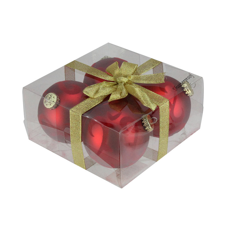 Boule de Noël rouge incassable Flourish mat incassable 2,75 po (70 mm), H 3,25 po x l 3,25 po x P 3,25 po