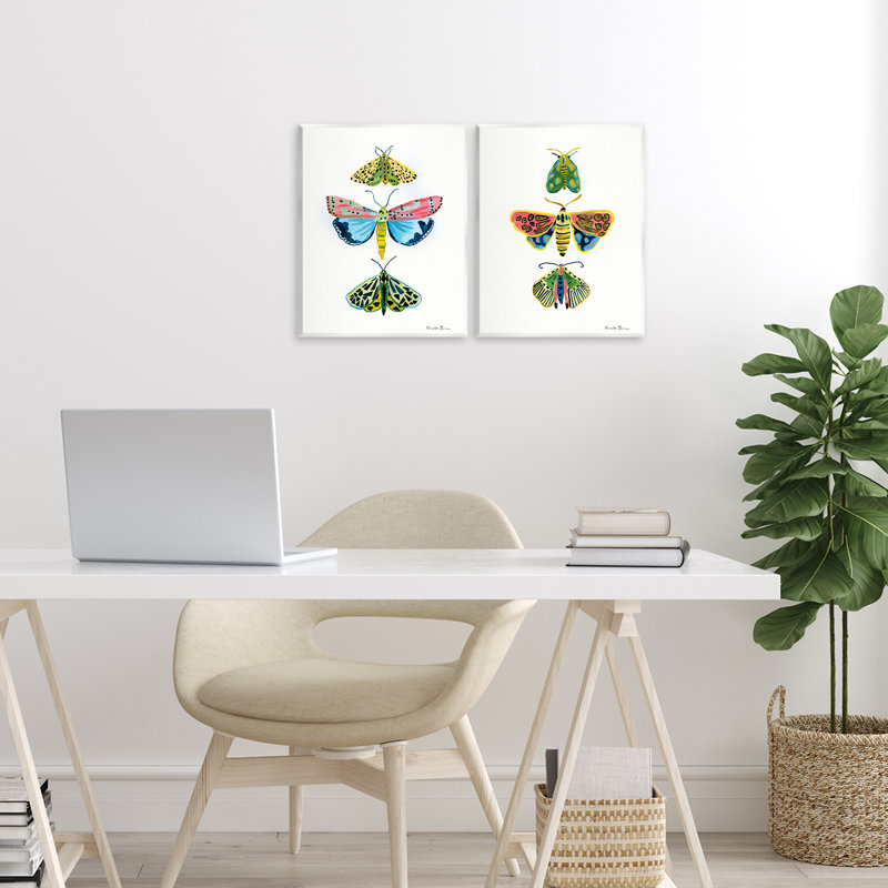 Ensemble de 2 plaques murales Bright Moths Symmetry, design par Farida Zaman