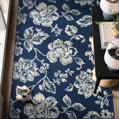 Tapis floral intérieur / extérieur bleu Kofi