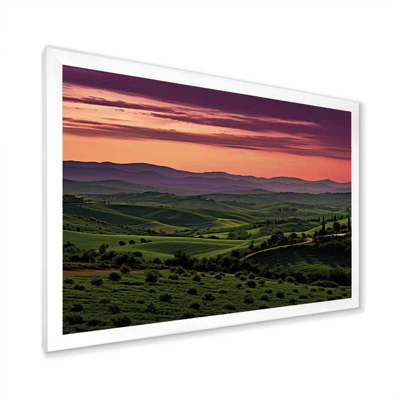 Toscane, crépuscule sur toile, Cadre simple blanc, H 16 po x l 32 po x P 1 po