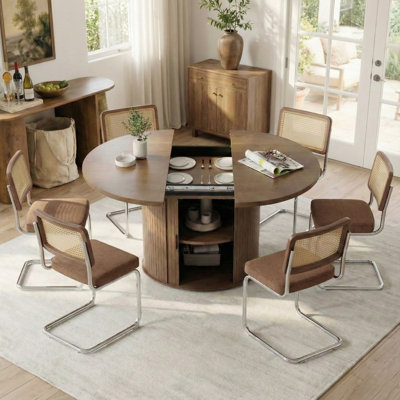 Ensemble de table de salle à manger extensible ronde avec 6 chaises en porte-à-faux