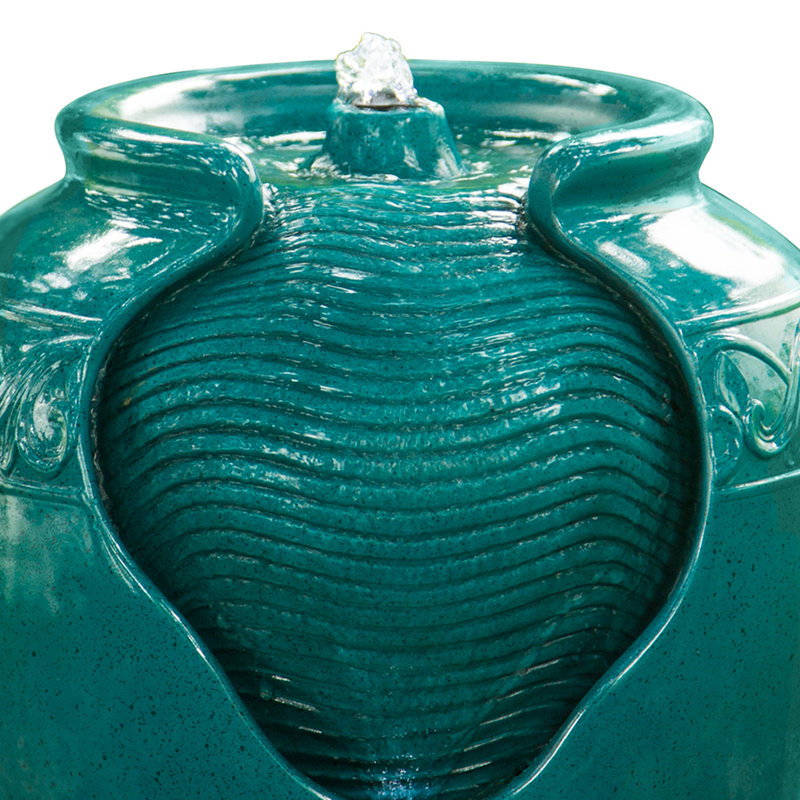 Hand Crafted Weather Resistant Floor Fountain with Light, Turquoise