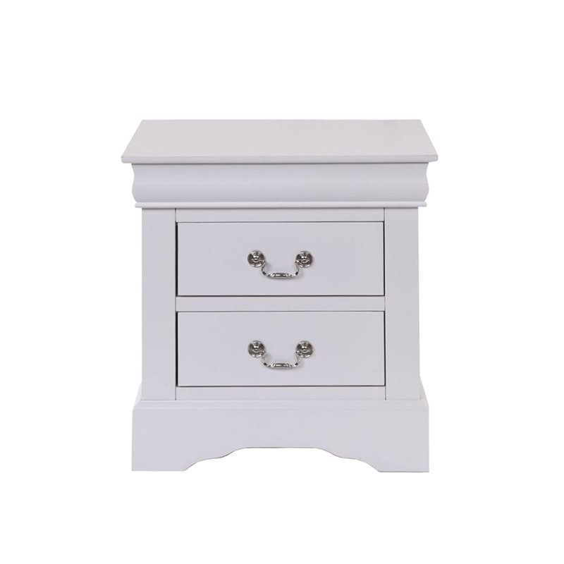 2 Drawers Solid Pine Nightstand in White Finish